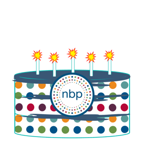 Dotted Birthday Cake with NBP logo and burning candles