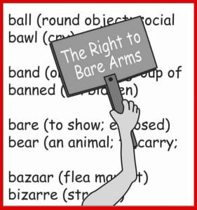 Cover image for "A Writer's Companion" shows a bare arm holding a sign: "The Right to Bare Arms"