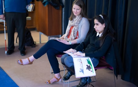 Lina Coral at volunteering at braille reading event