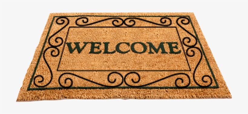 Everyday looking doormat with the word "welcome" in the center.