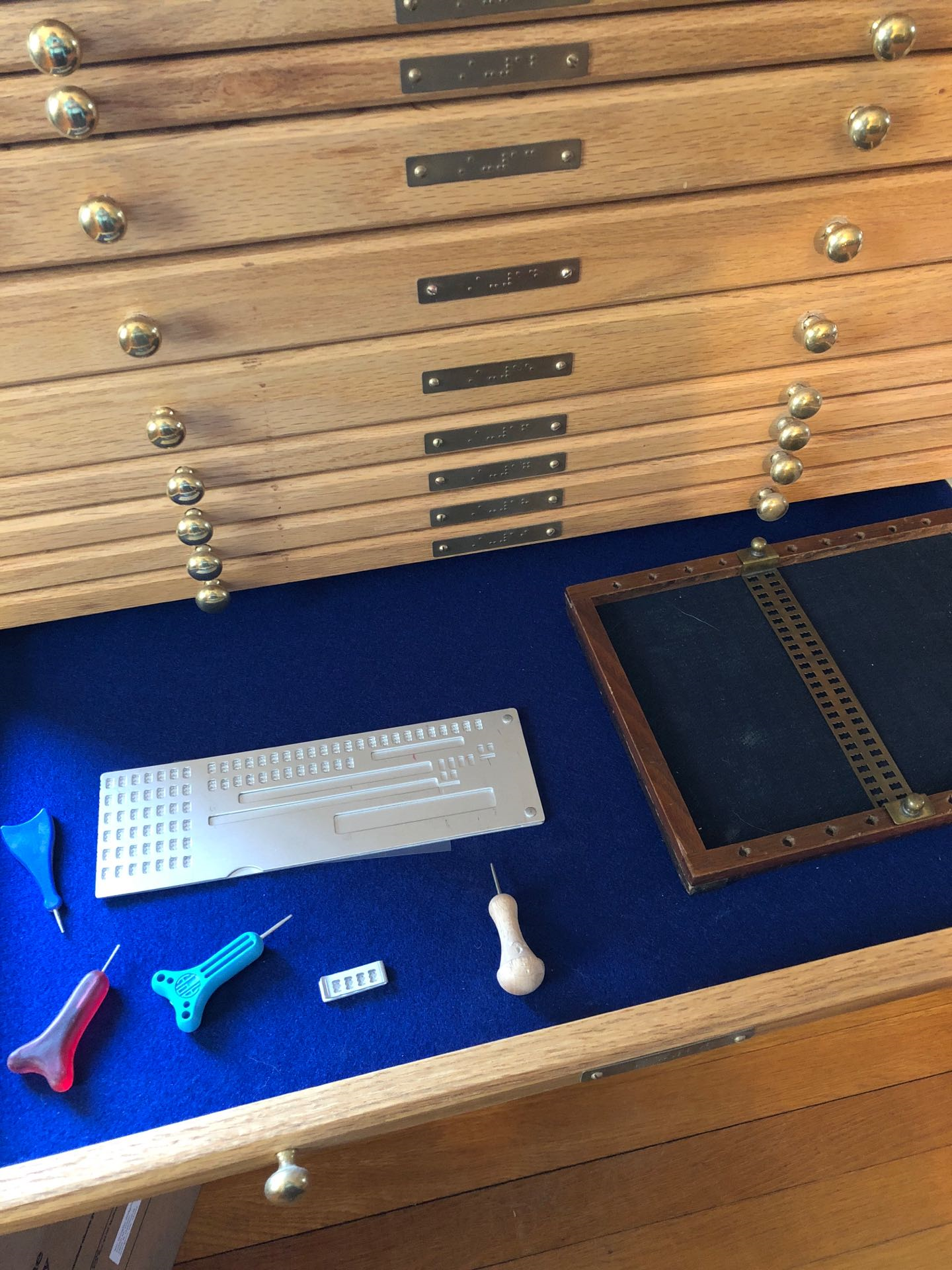 Drawer in Judy's braille slate cabinet
